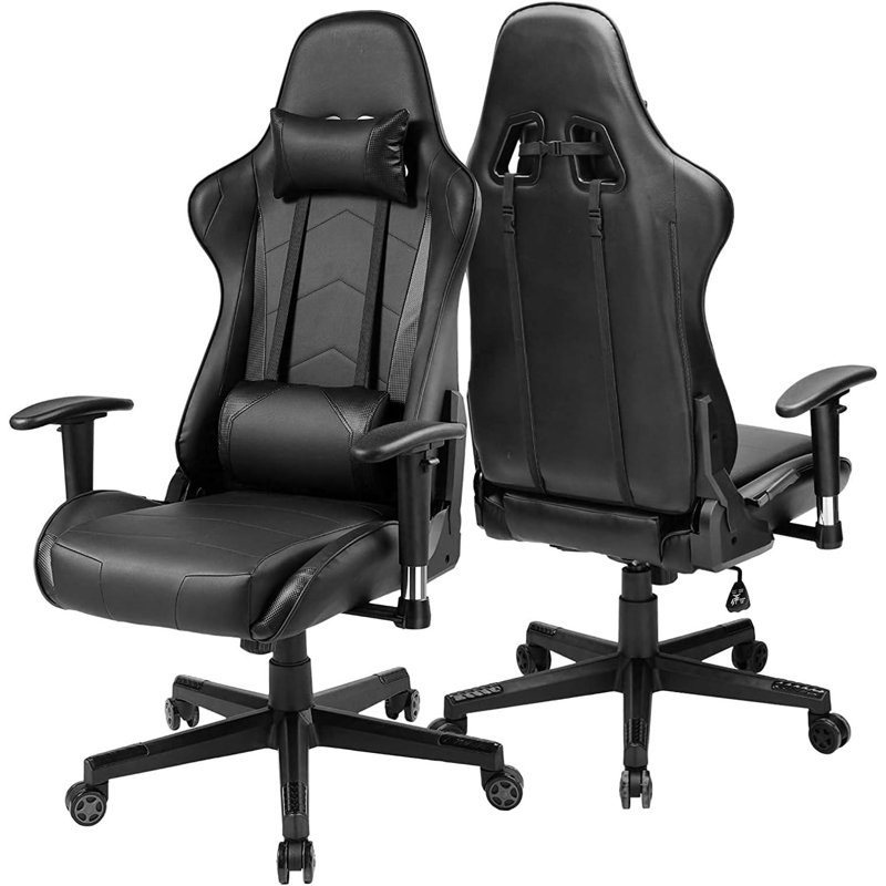 CG INTERNATIONAL TRADING Adjustable Reclining Ergonomic Swiveling PC & Racing Game Chair with Footrest, Black
