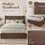 Lit plateforme moderne en bois avec tête de lit horizontale et rangement relevable, grand, taupe-1255621077-1255621079
