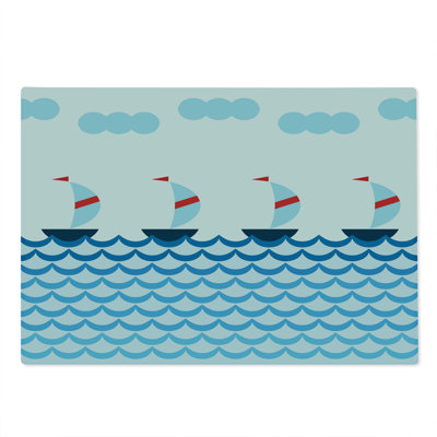 Ambesonne Sailing Cutting Board Large Size Sailboats on Waves Multicolor