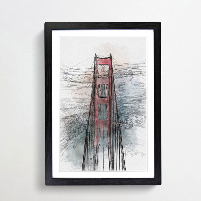 Through the Golden Gate Bridge in Abstract - Picture Frame Graphic Art Print, Black, 76cm H x 50cm W x 2cm D