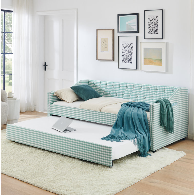 Lit de jour convertible simple avec couchette et dossier capitonné pour enfants Versa, Cyan