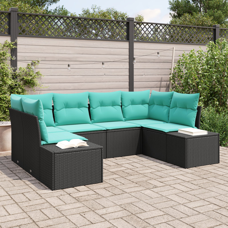  Ensemble de canapé de jardin 6 pièces avec coussins en rotin de polyester noir