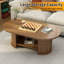 Table basse ovale cannelée, table basse en bois de ferme 47 po, table basse à 2 niveaux avec tablette de rangement