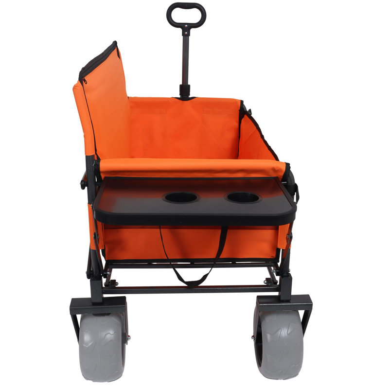 Chariot pliant 3 en 1 avec banquette et plateau de table pliable monté à l'arrière - capacité de 500 lb, pneus de plage 9 po x 4 po pour le camping