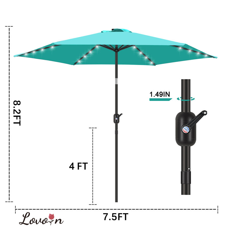 Parasol de marché lumineux Boxwell, Turquoise, H 98,4 po x l 90 po x P 90 po