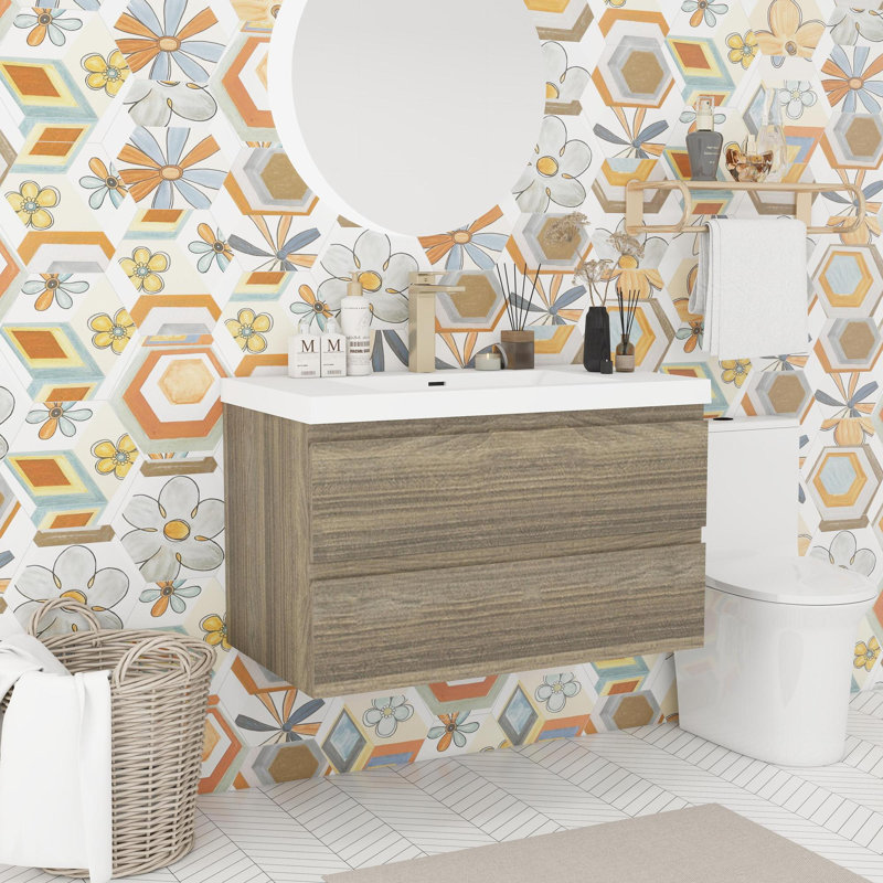 Wall Mounted Bathroom Vanity, Gray, 35"
