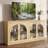 65" TV Stand with Adjustable Shelves, Accent Buffet & Sideboard With Arched Glass Door, Natural Color-1384294672