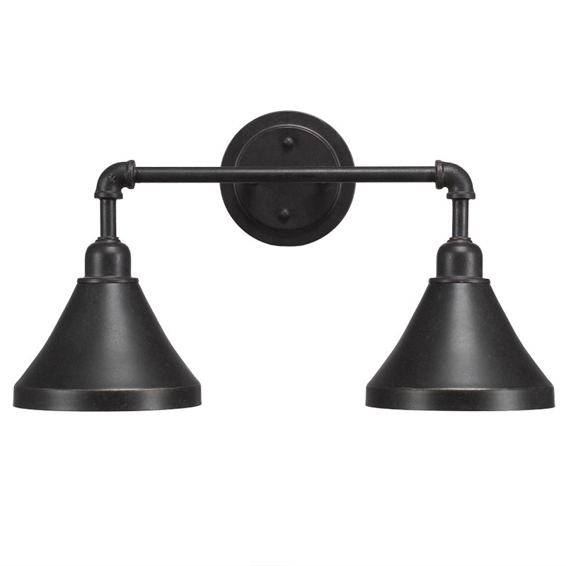 Barre d'éclairage de salle de bain 2 lumières Eilif Vintage avec abat-jour conique en métal 7 po, Granit foncé