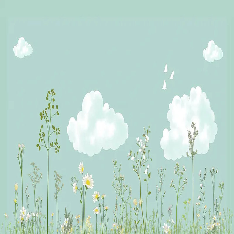 Murale pour enfants Dreamy Meadow Clouds, L 108 po x l 96 po