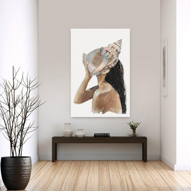 «Whispering Seashell Peaceful Serene Abstract Nature Ocean», art mural, H 60 po x l 40 po
