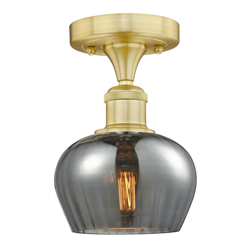 Hayons Glass Semi Flush Mount, Plated Smoke, Satin Gold