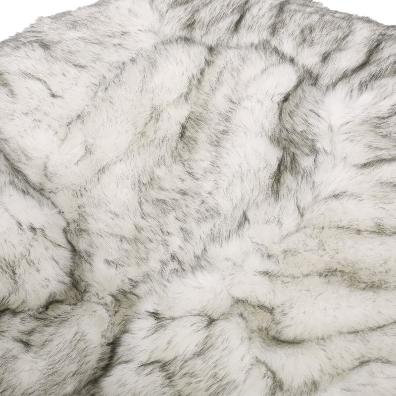 5 Foot Rounded Short Faux Fur Bean Bag, White and Gray, White/Gray Faux Fur
