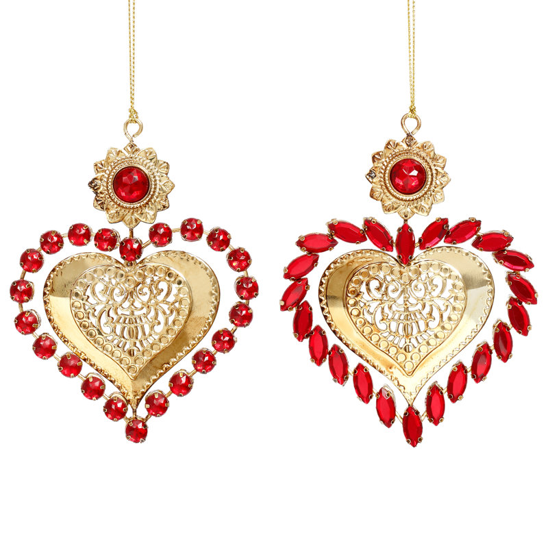 Jeweled Heart Ornament -4 Inches Set Of 12
