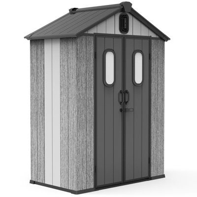 5x3ft Gray Outdoor Resin Tool Storage Shed With Transparent Windows, Louvered Vents, Double Lockable Doors, And Roof - Ideal For Of Patio Lawn Gear Backyard, Patio, Spacious Garden Tools, Furniture,