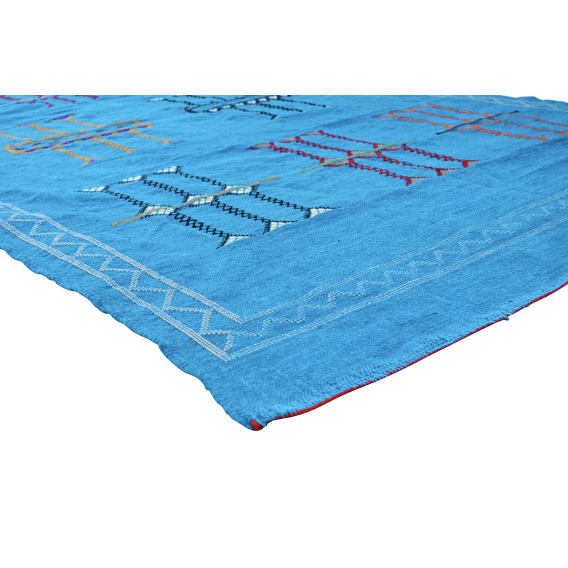 Tapis unique rectangulaire des années 1990 de 4 pi 3 po x 8 pi 2 po bleu