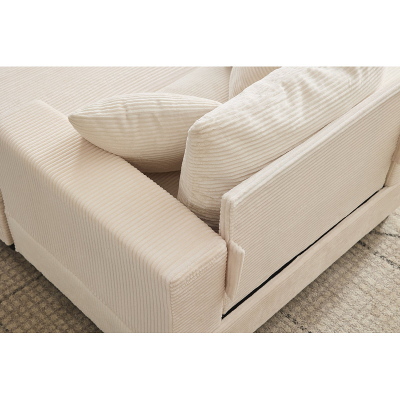 Fauteuil en velours côtelé de 42 po avec repose-pieds pour le salon, Beige