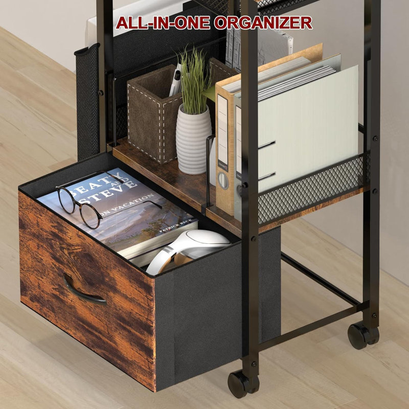 Support d'imprimante mobile à 3 niveaux avec tiroir verrouillable, bureau étendu et roues verrouillables, chariot à roulettes réglable pour le rangement et l'organisation du bureau à domicile