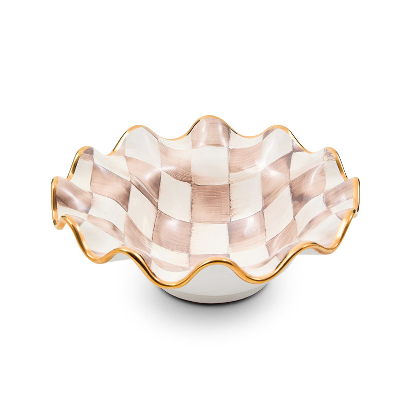 Mocha Check Ceramic Fluted Serving Bowl, 8"