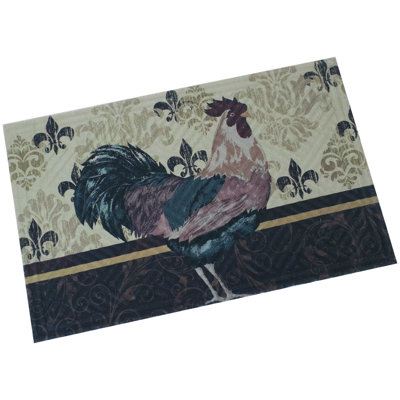 Honea Farmhouse Rooster Brown Rubber Kitchen Floor Mat, 23" x 35"