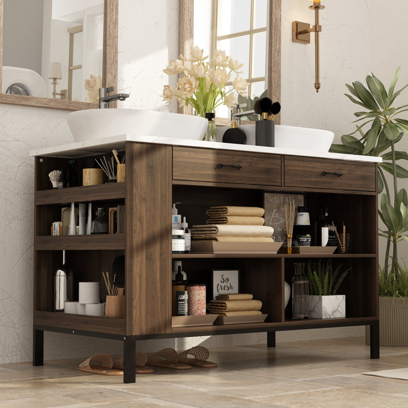 Armoire de salle de bain avec 2 tiroirs et 6 tablettes