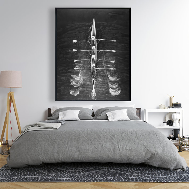 Rowing Boat Monochrome Sea Framed Canvas | Home Decor