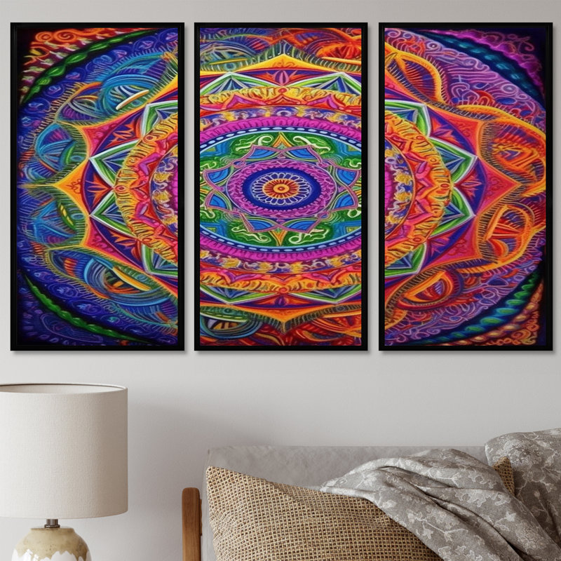 Ensemble de décoration murale Tasman - Boho Mandala, Cadre flottant noir, H 32 po x l 48 po x P 1 po