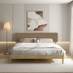 NTC Lupin Solid  Wood Platform Bed with Headboard and Silent Slats, Mid-Century Modern Style, 1000 lb Weight Capacity, Effortless Assembly