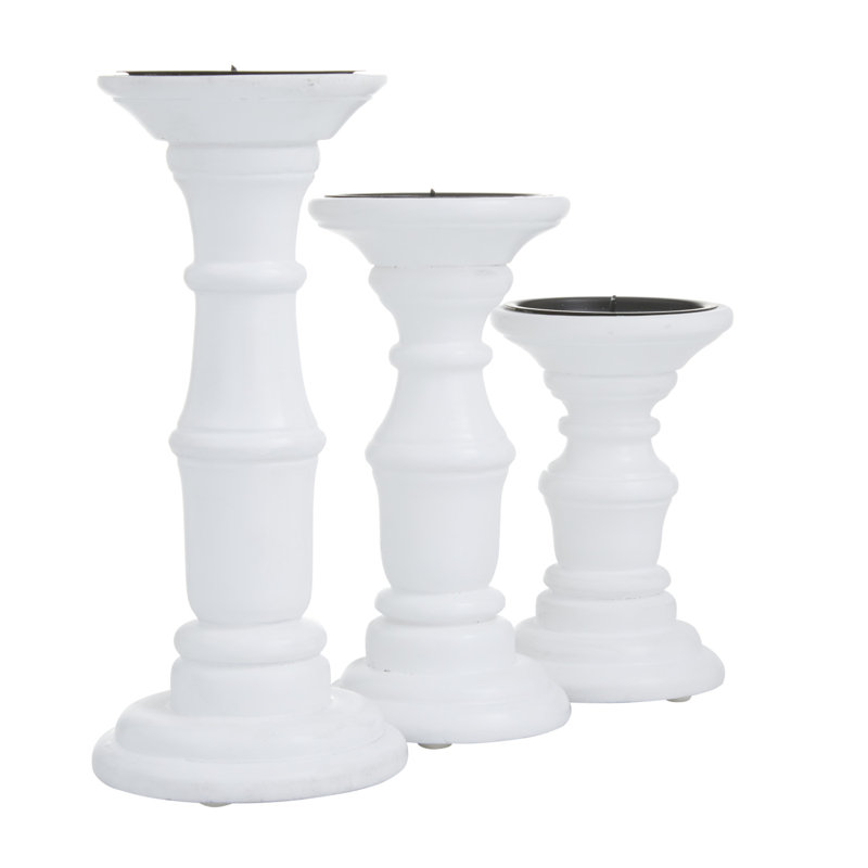 Ensemble de chandelles de table en bois, Blanc, H 8,05 po x l 4 po x P 3,95 po