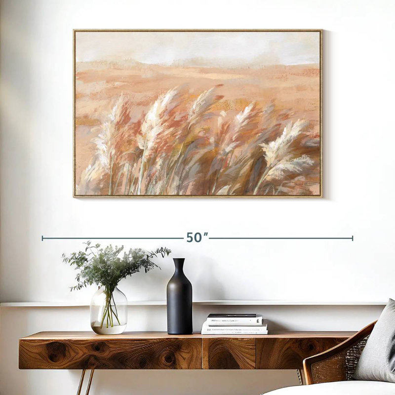 Herbes de prairie en terre cuite, Cadre flottant en bois naturel, 40 po x 27 po