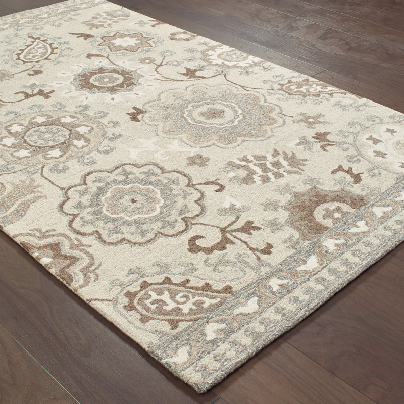 Tapis ivoire / gris en laine touffeté à la main Baddesley, Rectangle 10 pi x 13 pi