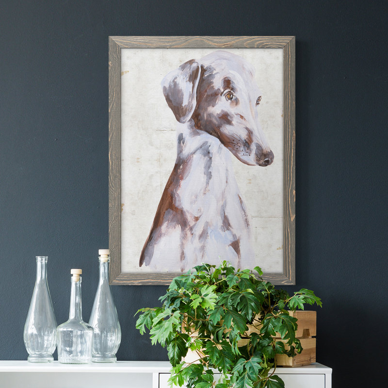 " Sitting Dog II " Painting Print, Gray Framed, 17" H x 20" W x 1" D