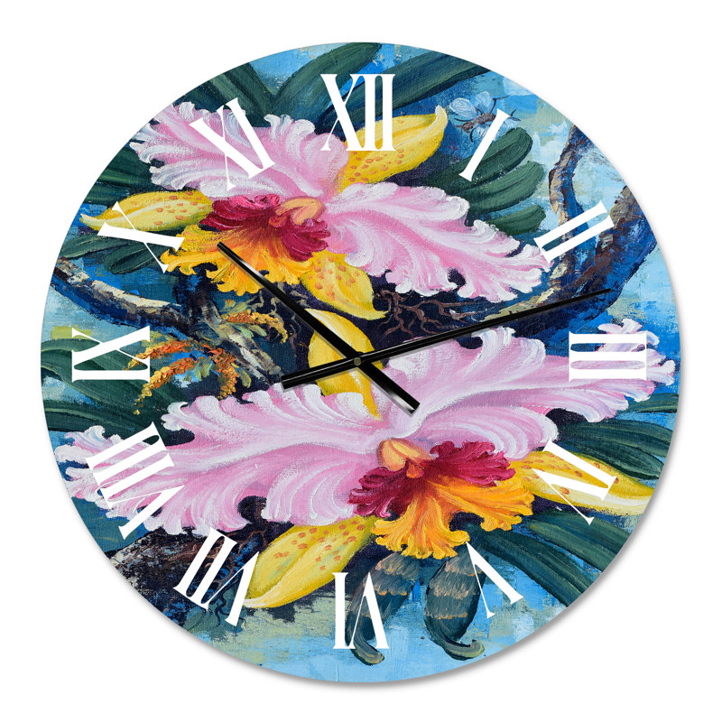Vintage Forest Orchids I - horloge murale traditionnelle, Moyen
