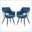 Ensemble de 2 chaises d'appoint en tissu bleu avec des pieds en fer robustes, parfait pour le salon, la chambre à coucher et la cuisine