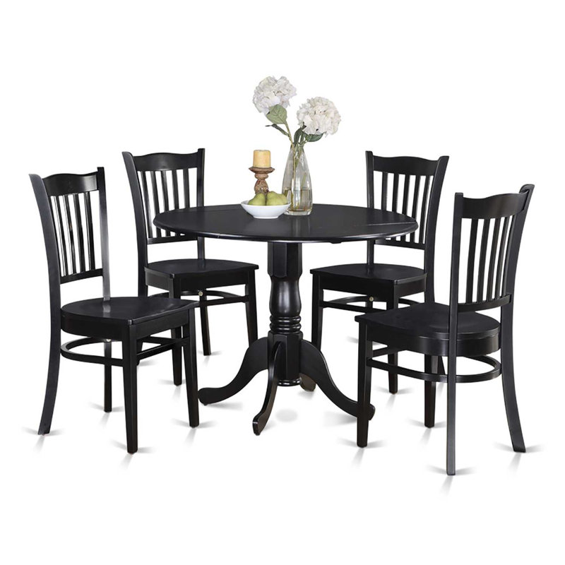 Table de salle à manger 5 pièces avec 4 chaises et dossier en treillis, Noir, noir, noir, noir