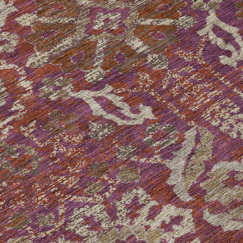 Tapis damassé intérieur / extérieur lavable à la machine ACN2617, Aubergine, 5 pi x 7 pi 6 po