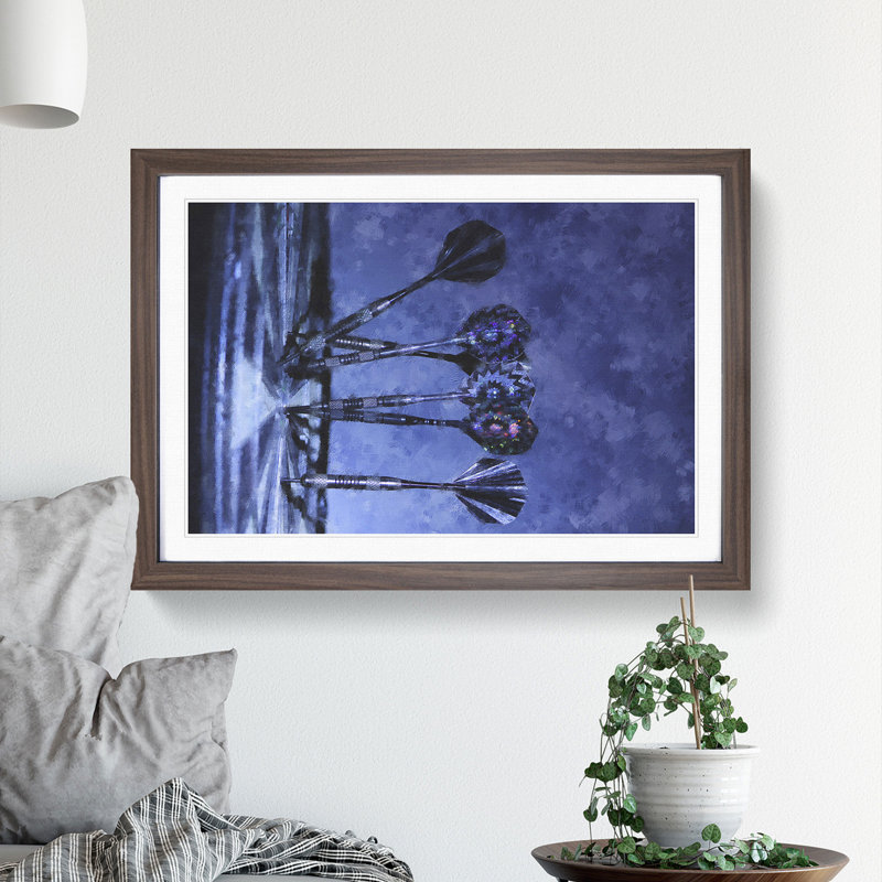 Darts and Dartboard - Picture Frame Graphic Art, 48cm H x 65cm W x 2cm D, Walnut Framed