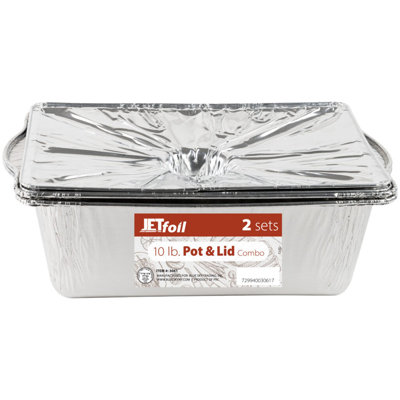 Jet Foil Disposable Aluminum 10 LB Large Rectangle Pots With Lids Combo