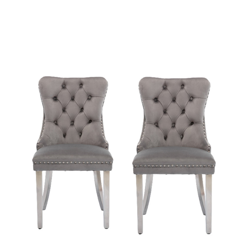 Chaise d'appoint rembourrée en velours Glenora, gris, Argent