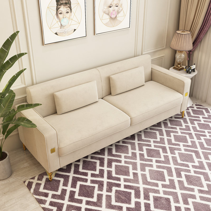 Canapé à accoudoirs carrés en velours 85,63 po Deondry, Velours beige