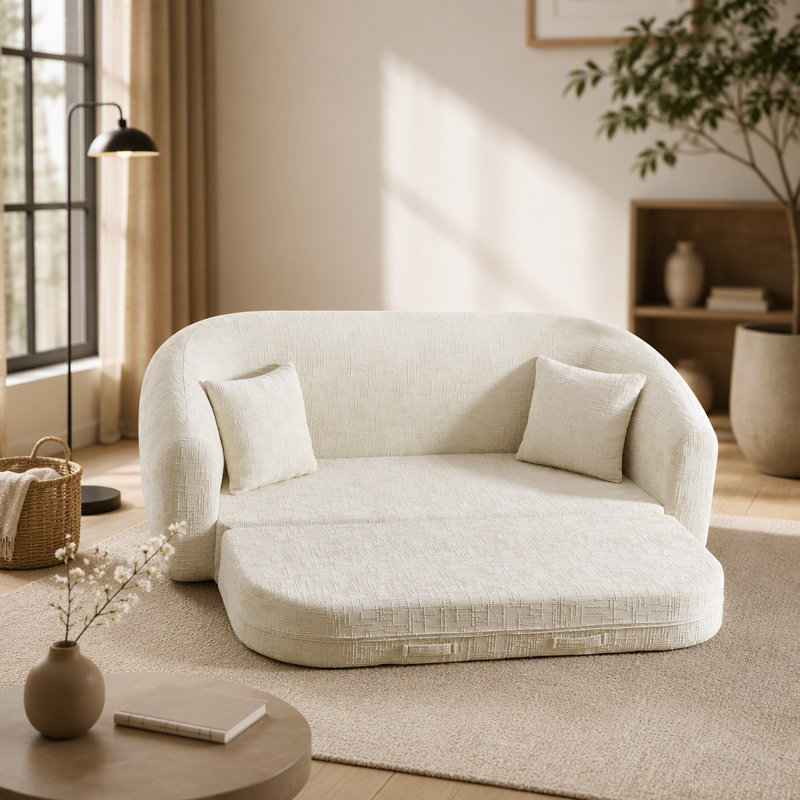 Fauteuil inclinable convertible incurvé de 87 pouces avec base coulissante, siège profond, deux coussins et deux places sans assemblage.