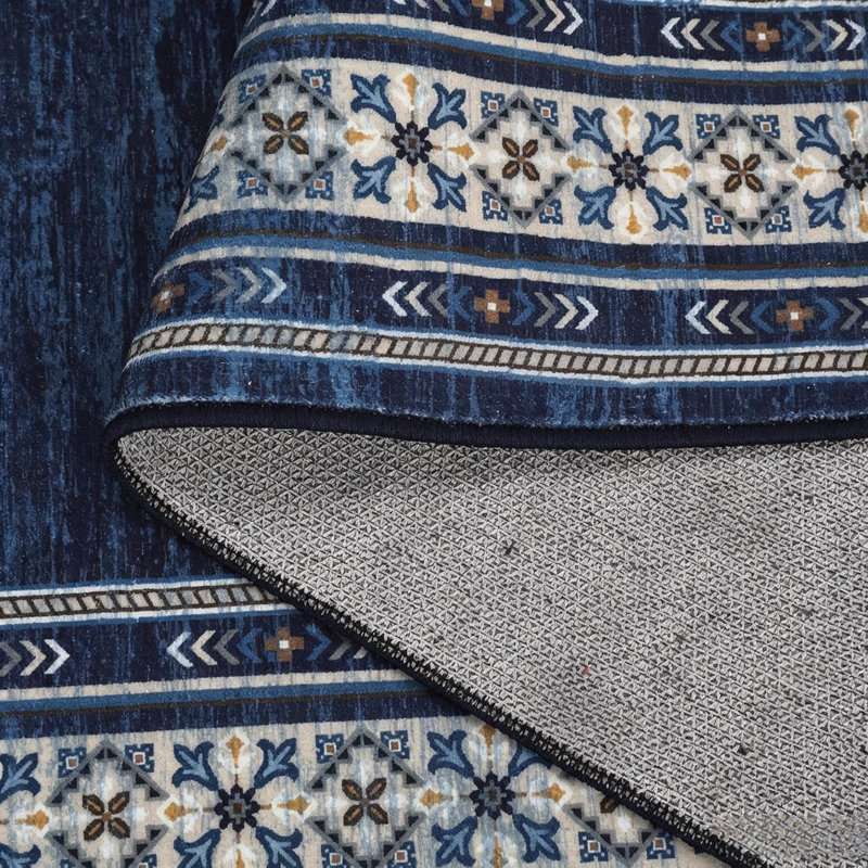Rectangle Geometric Washable Area Rug, Blue, Rectangle 200 x 290 cm