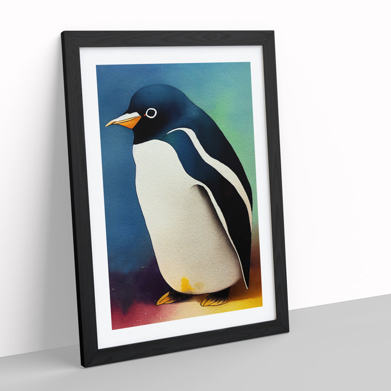 Penguin No.3 - Single Picture Frame Painting, 34cm H x 25cm W x 2cm D, Black