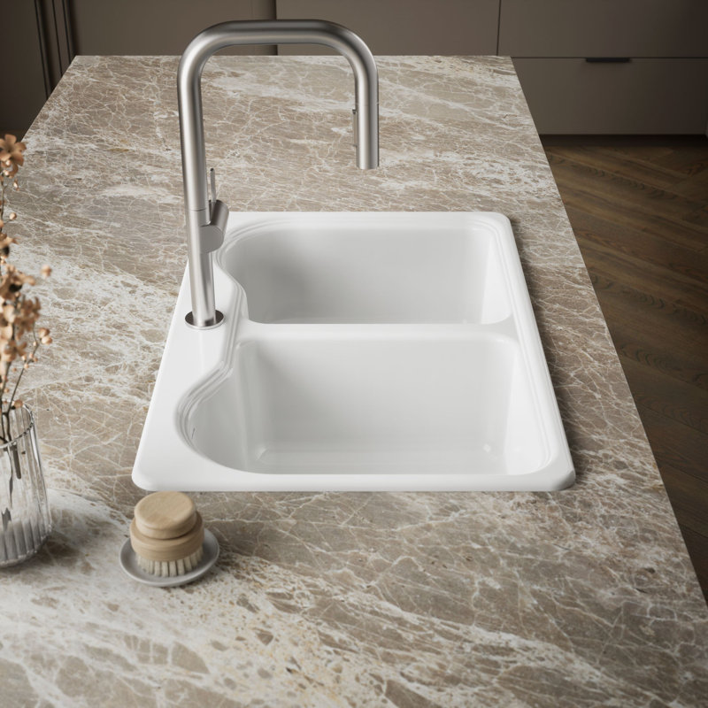 Hartland 33" L x 22" W x 9-5/8" Double Basin Drop-In Kitchen Sink, 3 Hole, Caviar