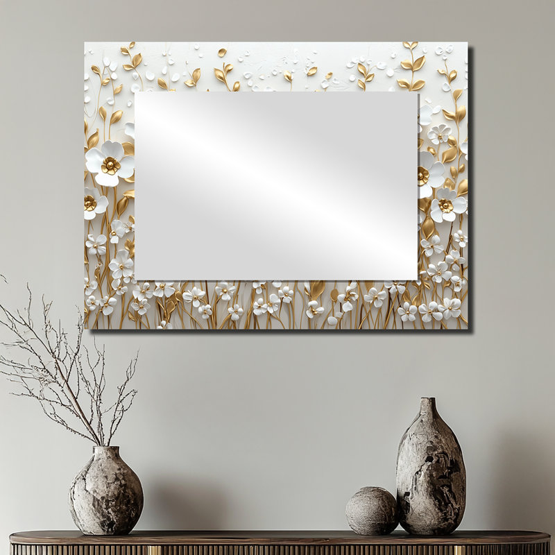 White Orchid Tree Garden Of Branches I - Wildflowers Mirror Wall Decor - Printed On Metal, 24" x 32"