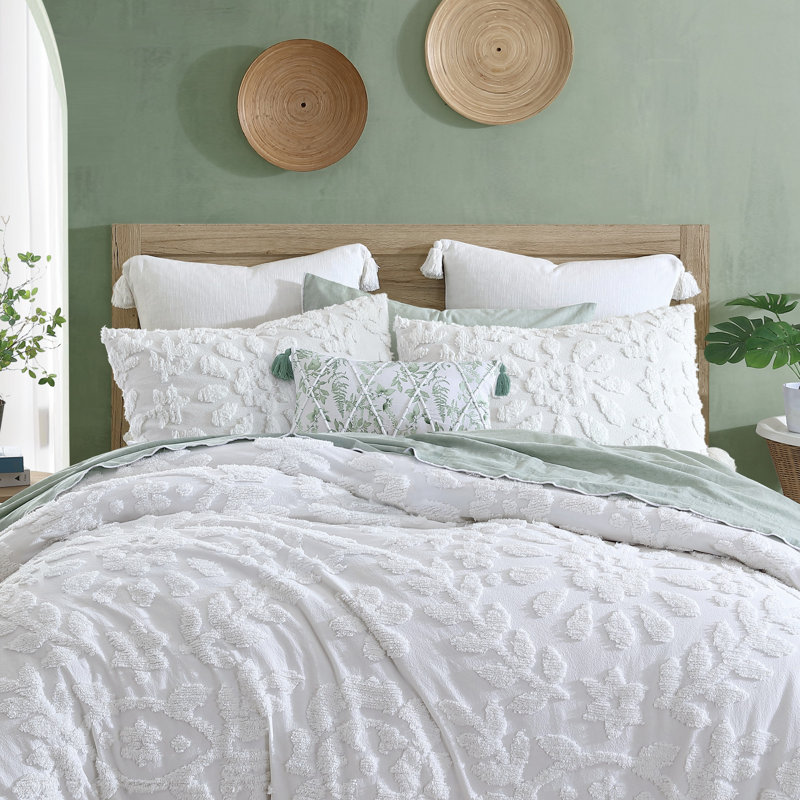 Peri Home Chenille Laurel Duvet Set, King Duvet Cover & Insert + 2 King Shams, White