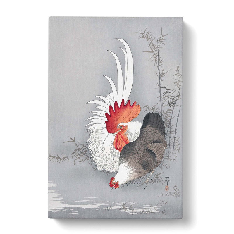 Rooster And Chicken by Ohara Koson - Wrapped Canvas, 50cm H x 35cm W x 3cm D