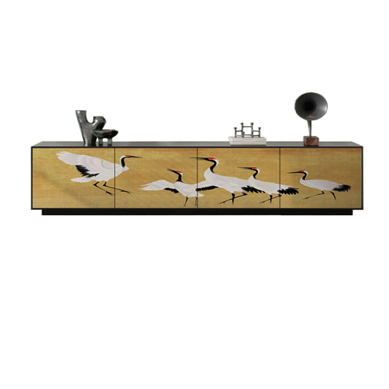 Meuble télé en bois de pin massif, 86.61", Noir, noir, noir, noir