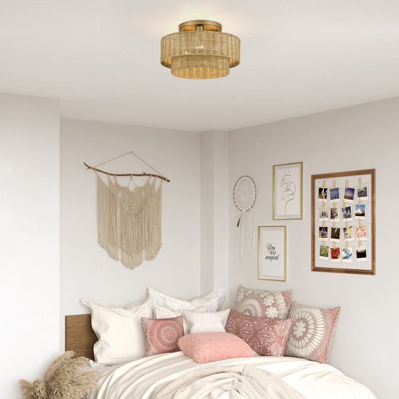Weavington 3 Light Antique Gold Leaf Large Semi-flush, Tan, Gold