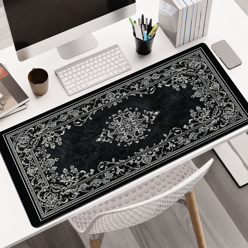  Tapis de souris en caoutchouc, surface en microfibre lisse, base antidérapante, tapis de souris décoratif à bord arrondi pour le bureau et les jeux, tapis noir et blanc 12 po x 32 po