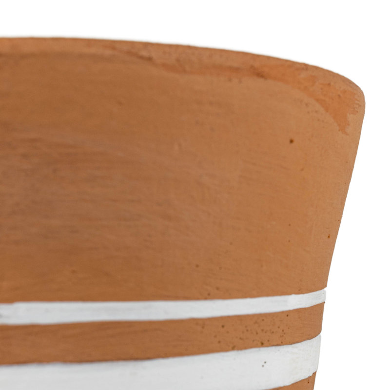 Handcrafted Terracotta Planter with White Stripes for Indoor/Outdoor Use